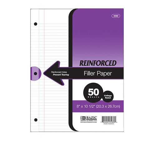 BAZIC C/R 50 Ct. Reinforced Filler Paper, Case of 24