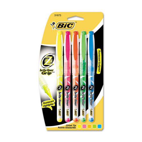 BIC Brite Liner + Highlighter, Chisel Tip, 5/Set, ST - BICB4P51ASST