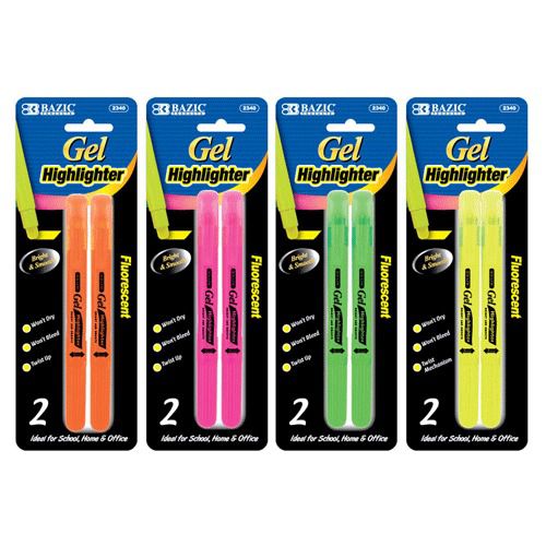 BAZIC Fluorescent Gel Highlighter (2/Pack), Case of 12