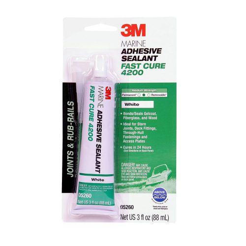 3M Marine Adhesive Sealant Fast Cure 4200 White 3 oz 05260 Boat Medium Strength