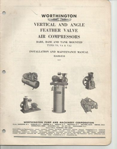 1950s WORTHINGTON FEATHER VALVE AIR COMPRESSOR OWNERS MANUAL  HARRISON NJ