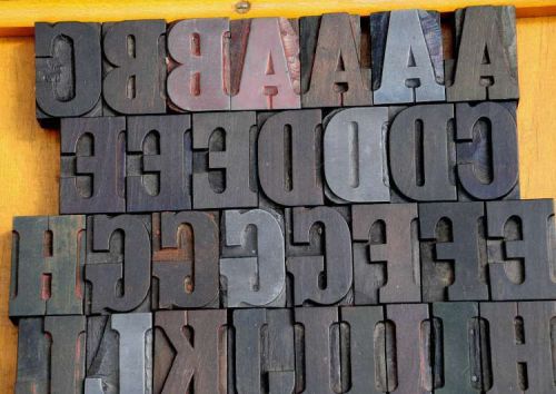 letterpress wood printing blocks 56 pcs 1.93&#034; tall alphabet type woodtype ABC
