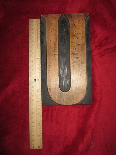 Long Antique Printing Block Wood Style-Letter U