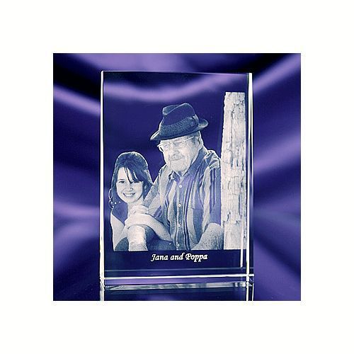 Medium 3d photo crystal wedge w/light base - laser picture image engraving for sale