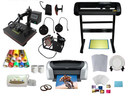 New 5 in 1 combo heat press + vinyl cutter plotter + printer + business bundle for sale