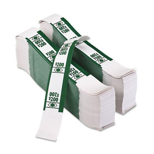 PM Company Self Adhesive White/Green Currency Bands $200 Value 1000 Bands per