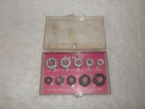 K-D MFG Co No.725 Hex Rethreader Dies 10pc Set 5NC &amp; 5NF