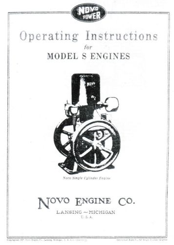 Novo model s gas engine motor manual book hit miss single flywheel stationary for sale