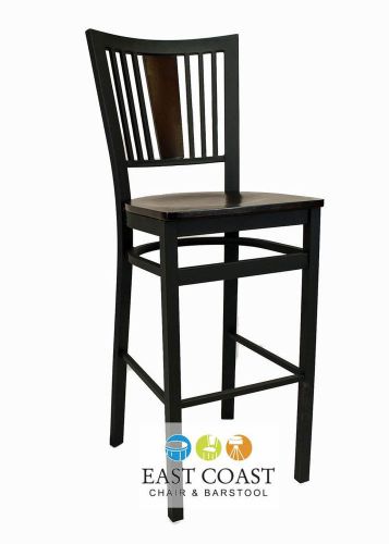 New Steel City Metal Restaurant Bar Stool with Black Frame &amp; Walnut Wood Seat