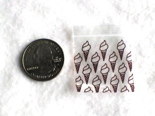 100 Ice Cream Cone Design APPLE BRAND BAGGIES 1.25x1.25 2mil ZIPLOCK BAG