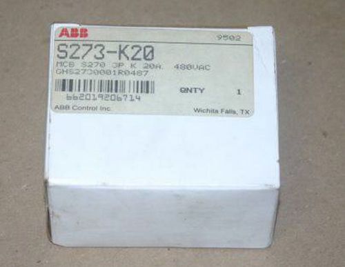 NEW ABB Circuit Breaker, 20A, S273 K20A S273-K20 ASEA BROWN BOVERI