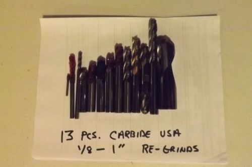 LOT OF 13 CARBIDE ENDMILLS USA 1/8 1/4 1/2 1&#034; SQUARE END BALL END