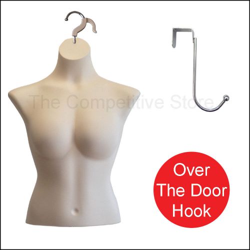 Flesh Female Busty Torso Mannequin Form for M Sizes + Chrome Over The Door Hook