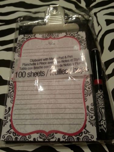 Studio 18 black and white damask clipboard with memo pad &amp; pen new 100 sheets for sale