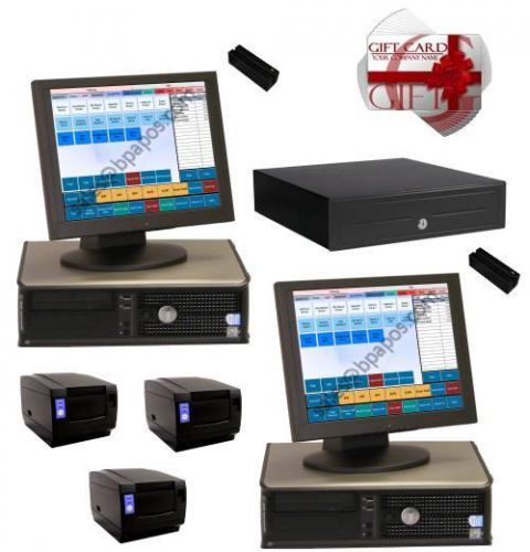 2 station restaurant / bar pos system w cash drawer &amp; free gift cards for sale