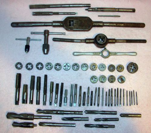 WELLS LITTLE GIANT #7 TAP HANDLE WRENCH + LOT OF TAPS, DIES, DRILLS, REAMERS ETC