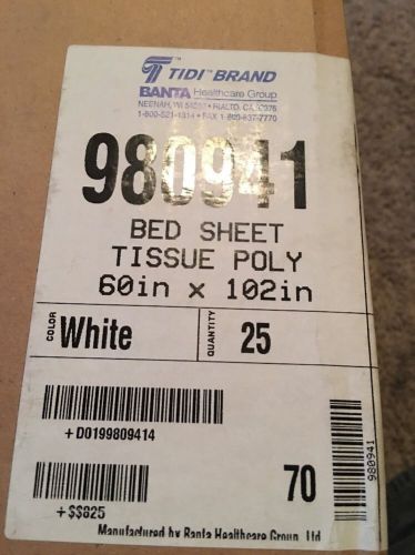 CASE OF 25 TIDI BRAND BED SHEET TISSUE POLY 60x102 Inch White REF 980941