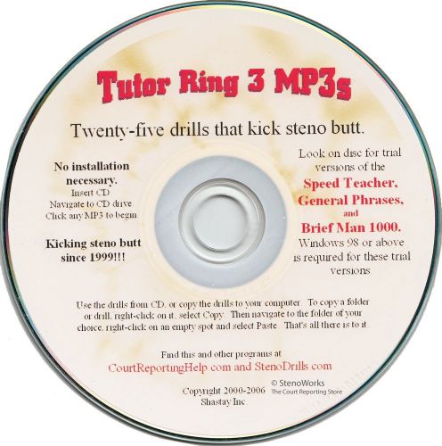 Tutor ring 3 mp3s 25 drills that kick steno butt for stenograph for sale