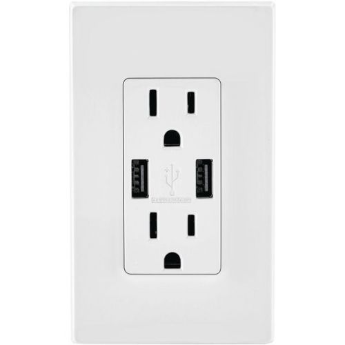 Leviton T5632-W Combo Duplex Receptacle &amp; 15-Amp USB Charger - White