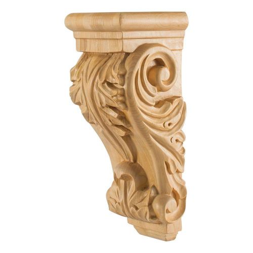 One- 4-7/8&#034; x 4-1/2&#034; x 12&#034; Low Profile Acanthus Wood Corbel