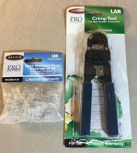 BELKIN LAN CRIMP TOOL FOR RJ45 CONNECTORS + PKG 25 CONNECTORS - NEW IN PKG!