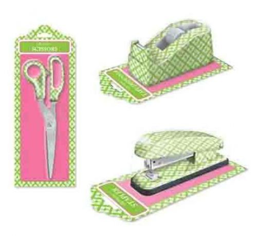 LILY McGEE: GREEN DIAMOND DESK ACCESSORIES- SCISSORS, STAPLER &amp; TAPE DISPENSER