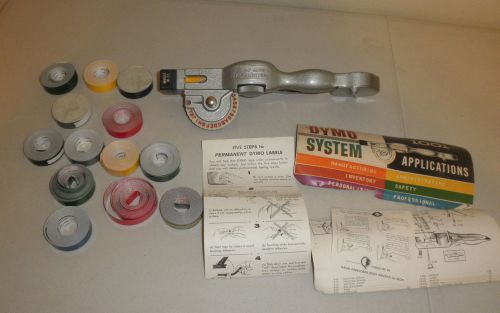 Vintage dymo-mite typewriter m-22 label maker w/ 13 tape labels for sale