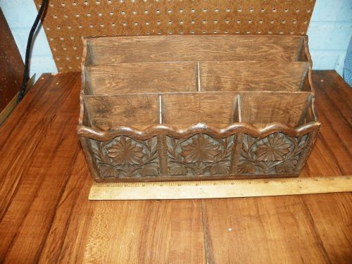 Vintage LERNER Faux Carved Wood Desk Top Organizer Letter Mail Holder