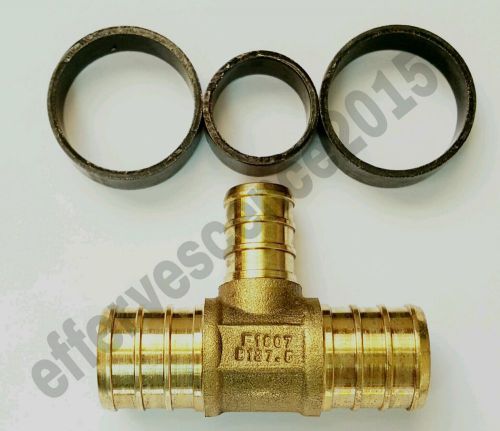 3/4&#034; x 3/4&#034; x 1/2&#034; pex tees - brass crimp fittings, (3)  w/ crimp rings for sale