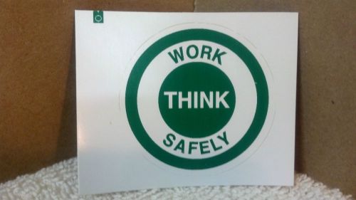 Hard hat sticker, work safely, think, 2&#034; diameter, green &amp; white for sale