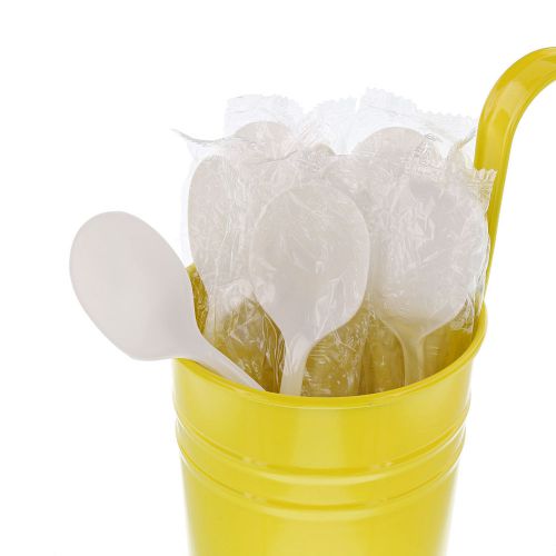 Individually wrapped medium weight white plastic soup spoons, case of 1,000 for sale