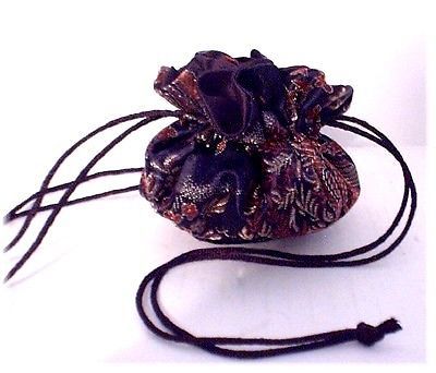 BLACK CHINESE SATIN BROCADE JEWELRY POUCH bag travel