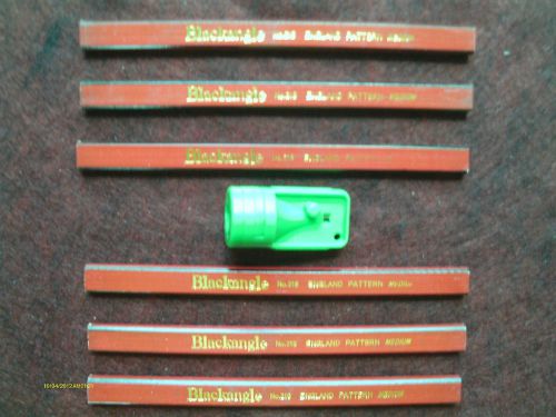 6 FLAT CARPENTER PENCILS &amp; GREEN SHARPENER ENGLAND PATTERN MEDIUM BLACKANGLE new