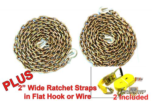 3/8&#034; Transport Hauling (2) 20&#039; Foot Chains - (2) 27&#039; Ratchet Straps