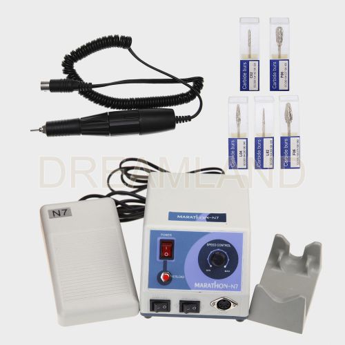 Dental marathon micromotor polisher 35k rpm handpiece + 5 tungsten carbide burs for sale