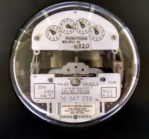 General Electric VM-65-S FM-6S 705X11G6 20 CL TA 2.5 Kh 3.6 240V  WATTHOUR METER