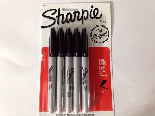 Sharpie Permanent Fine- Point Marker, Black, Pack Of 5