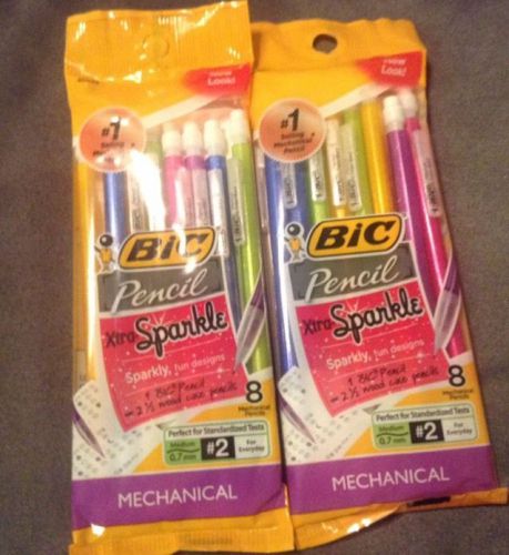 2 X Bic Xtra Sparkle Mechanical Pencils #2 Medium Point 0.7mm, 8 Pencil / Pack