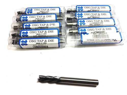 (Lot of 10) 1/4&#034; OSG Carbide TiALN 4 Flute LHS/RHC End Mill *NR* (R 85)