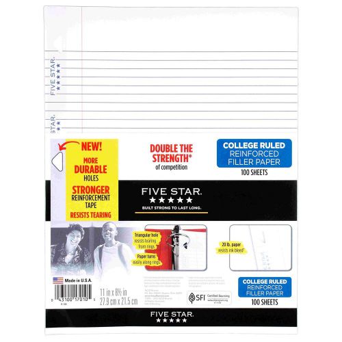 Five star filler paper, college ruled, reinforced, loose leaf paper, 11 x 8.5... for sale