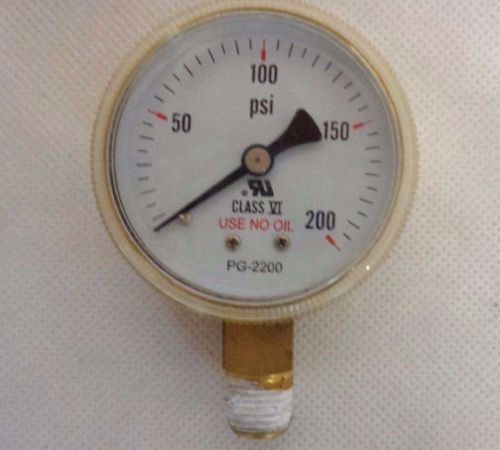 NEW PG-2200 2&#034;  GAUGE   BRAS BOTTOM CONNECTION 0-200 PSI