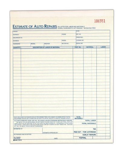 Auto Repair Estimate Book, 2-Part, Carbonless, 8.38 x 10.69 Inches,