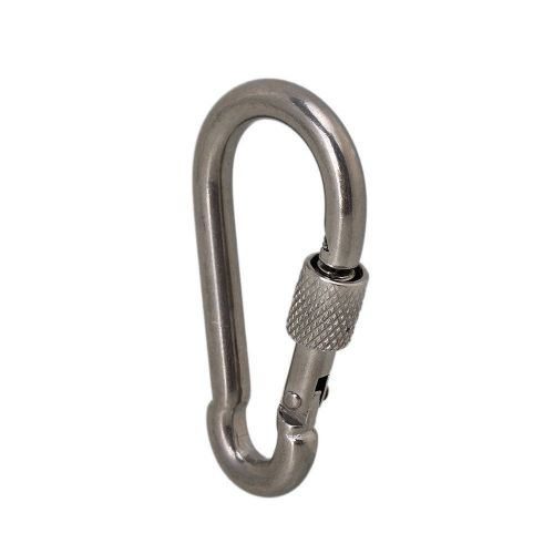 M10 Silver Stainless Steel 304 Spring Snap Hook Carabiner with Screw Lock