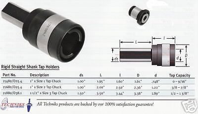 Techniks 1&#034; Rigid Straight Shank Toolholder Size Tap #1