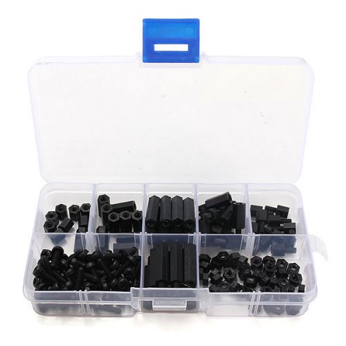 New 160pcs M3 Nylon Black M-F Hex Spacers Screw Nut Assortment Kit