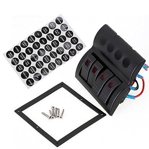 Dc12v black waterproof pn-af4 4 gang led rocker switch panel horizontal auto for sale