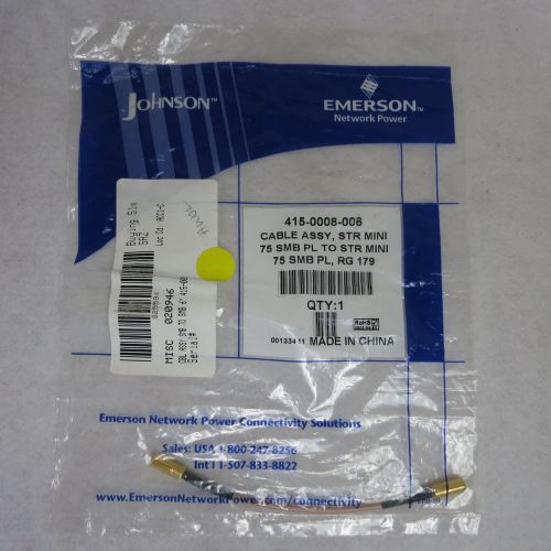 Johnson / Emerson 415 0008 006 75 SMB to 75 SMB 6&#034; CBL Assy. RG 179 (New)