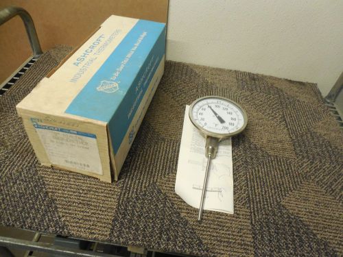 ASHCROFT BIMETAL THERMOMETER 50 EI60 L 060 0/200F 5&#034; FACE 6&#034; STEM 1/2&#034; NPT NEW