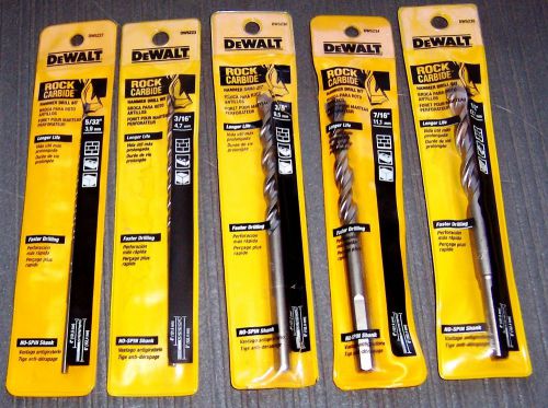 Assortment of 5 ea.DEWALT 6&#034; Rock Carbide Spiral Hammer Drill Bits