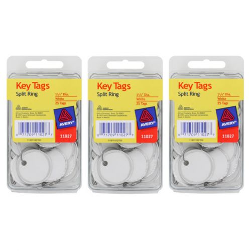 Avery key tags, split ring, white, 1-1/4 inch diameter, 25/pack, 3/packs (11027) for sale